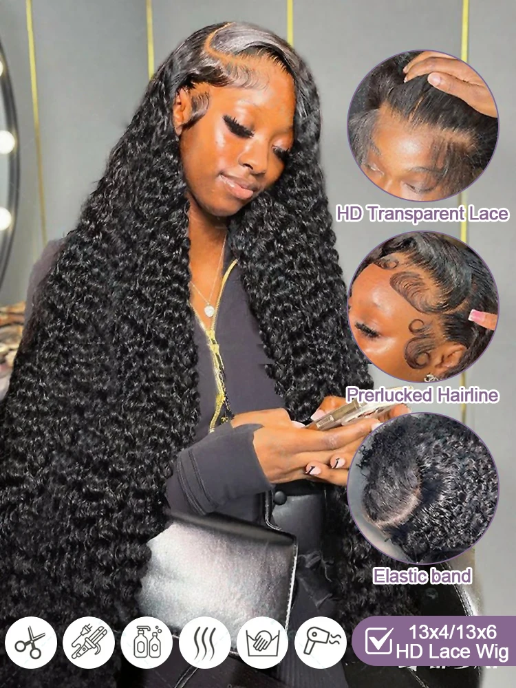 230 الكثافة 46 بوصة موجة عميقة شعر الإنسان مجعد الباروكات 100% غلويليس 13x6 Hd الدانتيل أمامي شعر مستعار أمامي البورمية تجعيد الشعر متعدد فراق