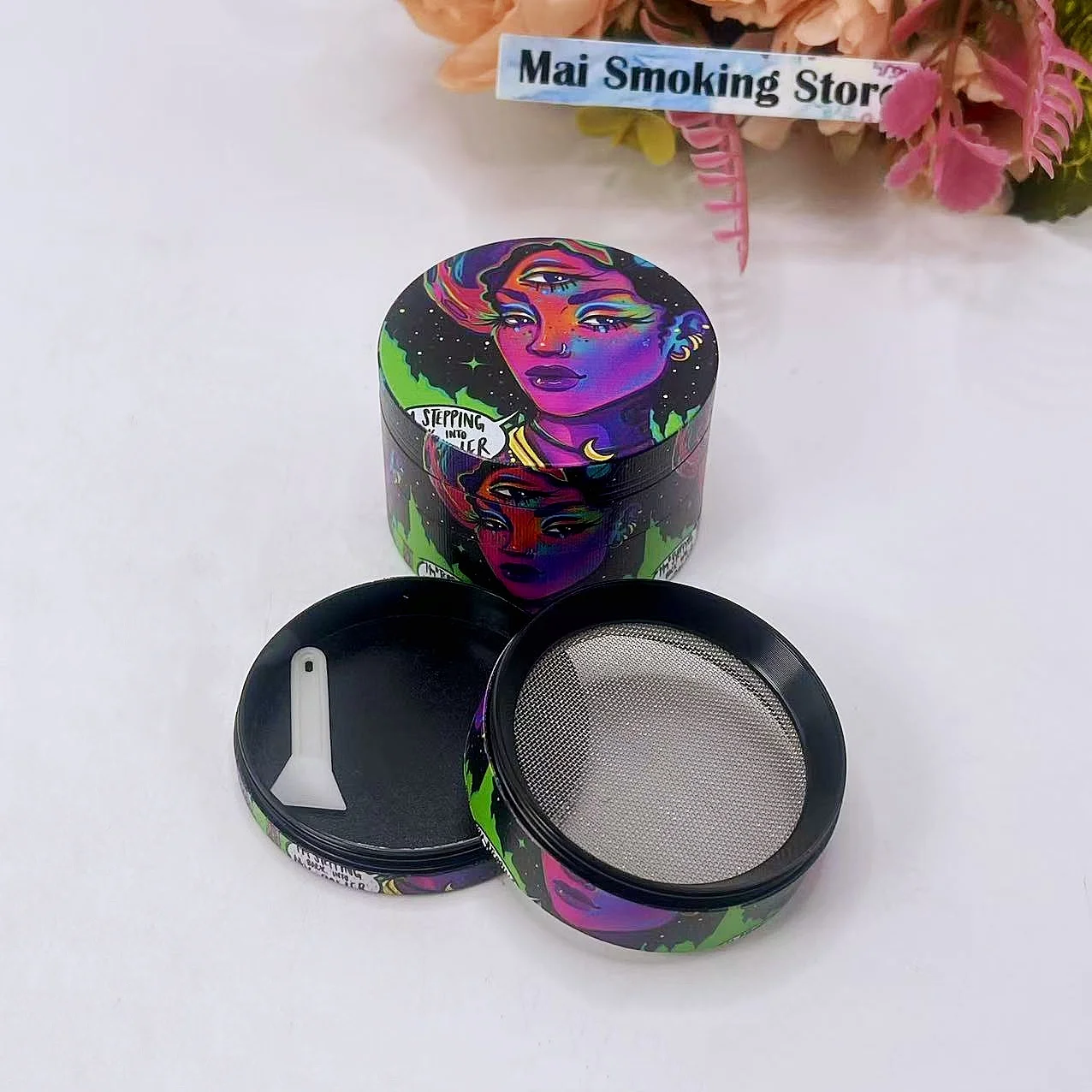 2インチ女神ハーブグラインダー、金属製4層手動ペッパーソルトモルタル、スパイスミル、草、生タバコグラインダー、喫煙用具