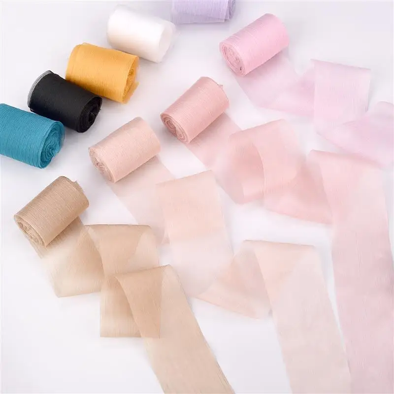 5yards Handmade Frayed Edged Chiffon Crinkled Ribbon For Wedding Invitation Wrapping Bouquets Birthday Party Decorations Gift