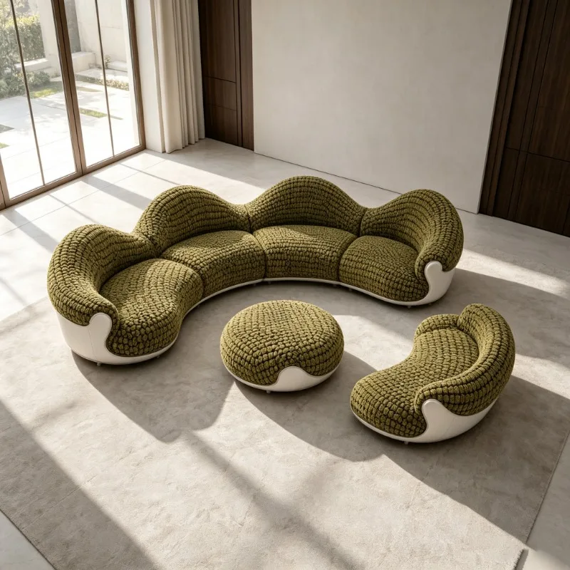 Textured fabric curved combination sofa with separate seat suitable for modern living room