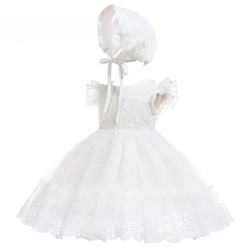 Christening Dress for Baby White Lace Baptism Dresses+Bonnet Summer Flower Girl Wedding Party Dress Baby Christening Outfits 1Y