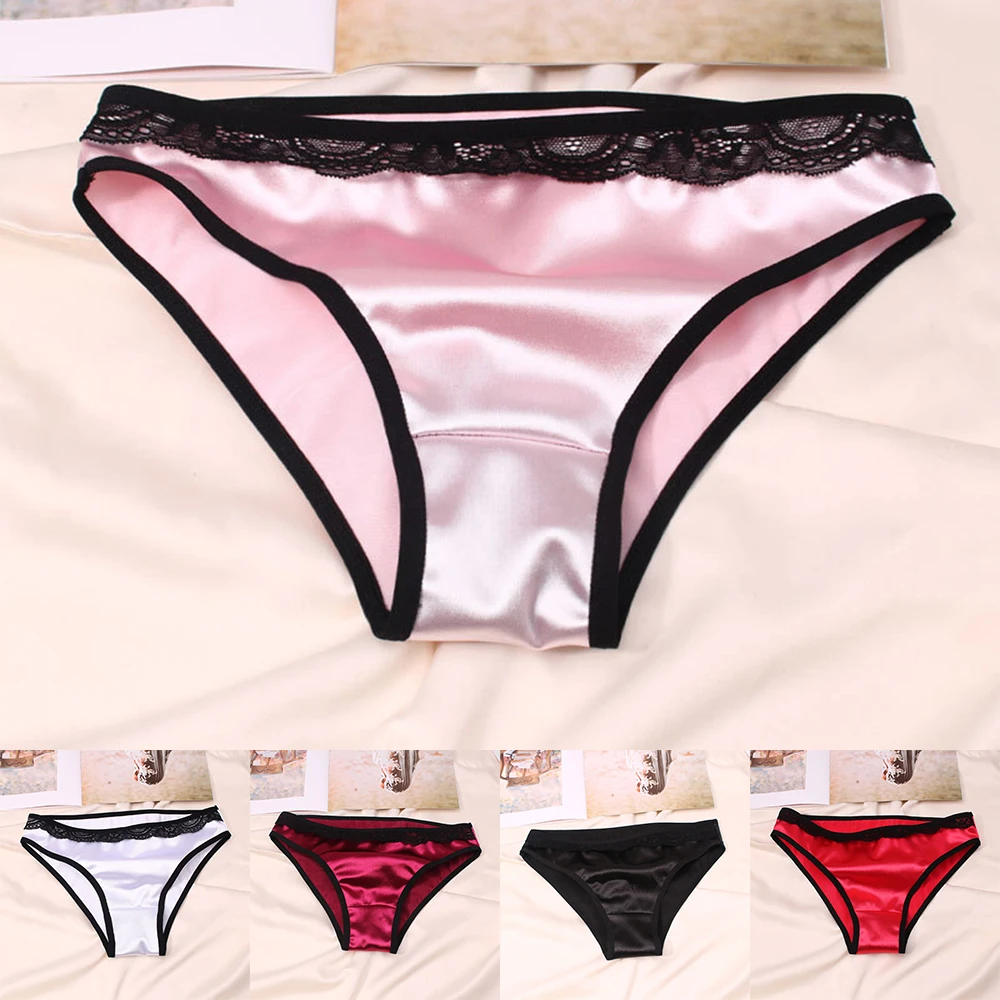 Women Silk Satin Panties Solid Seamless Comfortable G-string Thong Solid Low Rise Underwear Knickers Briefs Soft Sleep Lingerie