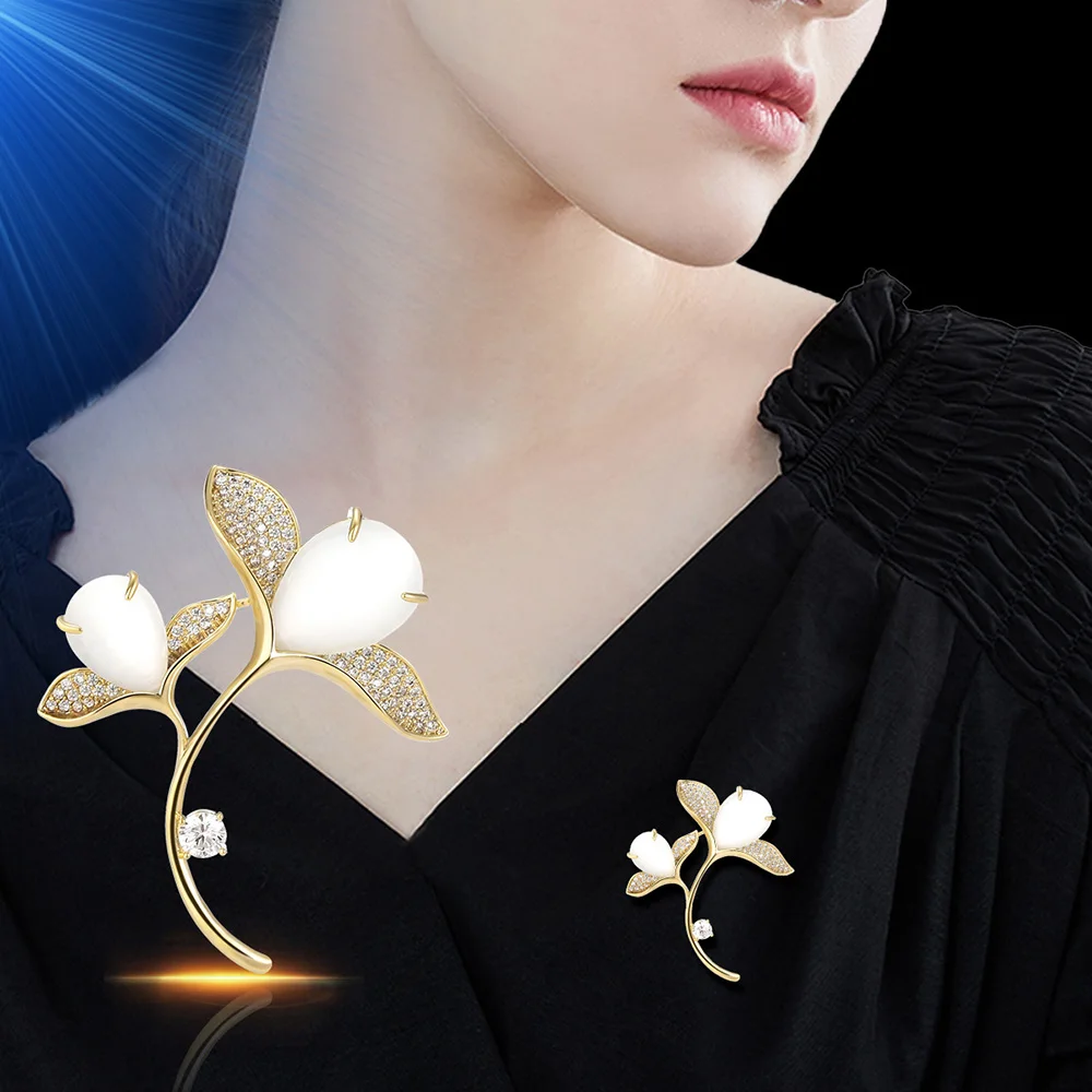 

Brooch for Women Elegant Golden Tulip Flower Brooches Cat's Eye Stone Corsage Women's Lapel Pin High Quality Jewelry Accessories