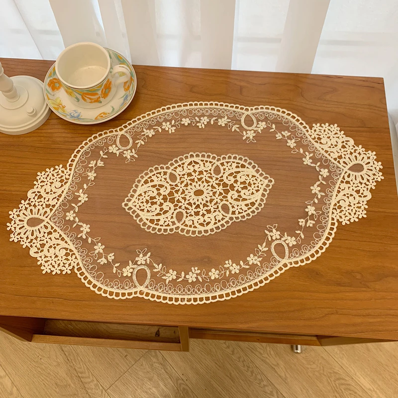 1Pcs Embroidery Polyester Place Table Mat Pad Cloth Cup Doily Tea Dining Coaster Mug Tablecloth Placemat Kitchen Decor