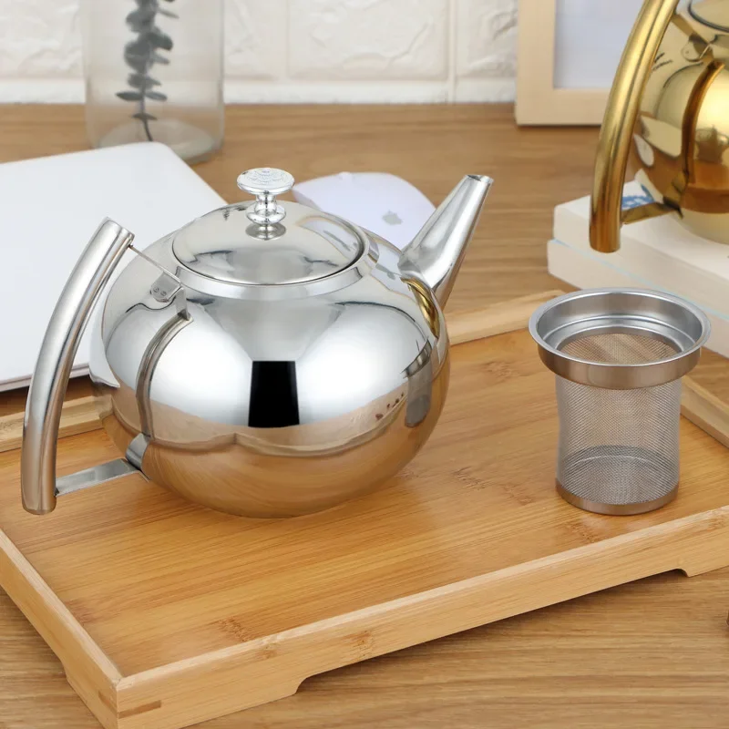 Silver Gold Colors 1.5L/2L Teapots Stainless Steel Water Kettle Hotel Tea Pot with Filter Hotel Coffee Pot Restaurant Tea Kettle