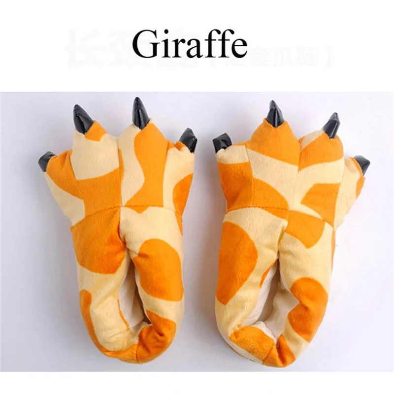 Cartoon Animal Paw Slippers Winter Funny Monster Dinosaur Claw Soft Plush Warm Indoor Floor Cotton Shoes For Men Women Kids