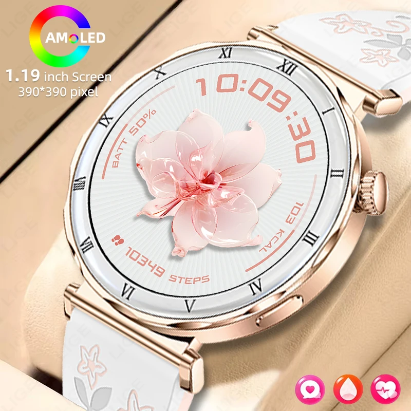 

LIGE Bluetooth Call Waterproof Smart Watch Women 1.19" Ultra-Slim AMOLED HD Display Sport Fitness Tracker Heart Rate Smartwatch