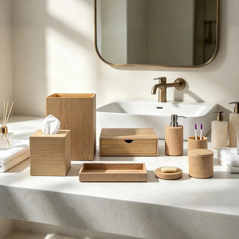 Imitation wood grain resin hotel, bathroom set, room full set of toiletries, tissue box trash can combination