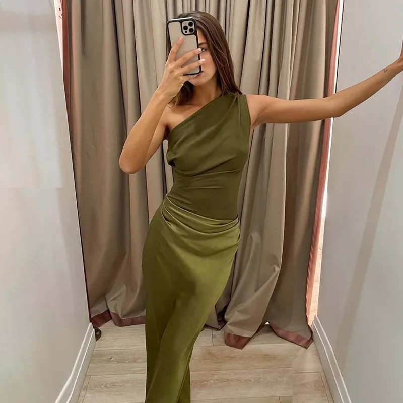 

Сексуальное длинное облегающее платье oulder Bared Spliced Dr с высокой талией из поливолокна для женщин Faionable Cross Border New Arr...