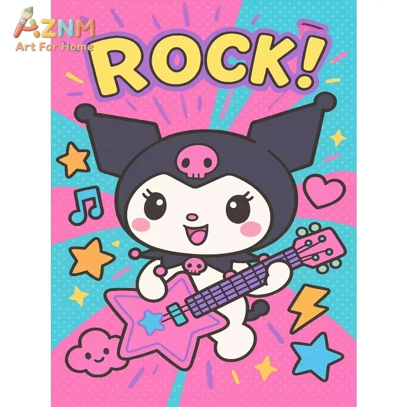 Cute Sanrio Kuromi Wall Poster,Rock Music Guitar Cartoon Canvas Print,Unframed Wall Art for Girls Bedroom Home Decoration Gift