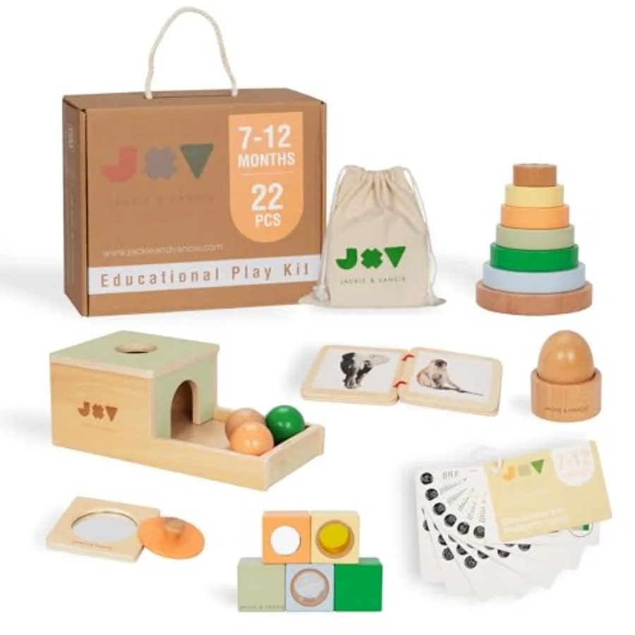 

Набор игрушек Монтессори для малышей 7-12 месяцев, игровой комплект 6-в-1, деревянные развивающие игрушки с коробкой для изучения принципа постоянства объекта, пирамидкой из колец, яйцом и C.