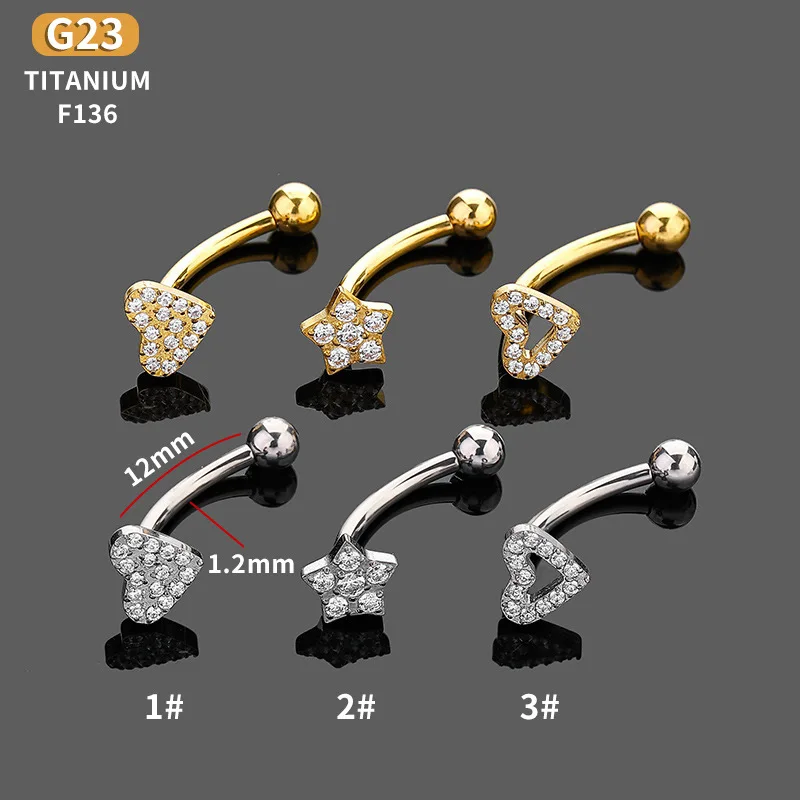 Piercing para el ombligo de titanio F136, 14 gramos, barra plana de circonita, Anillo para el ombligo, ceja brillante, joyería para el cuerpo - 1