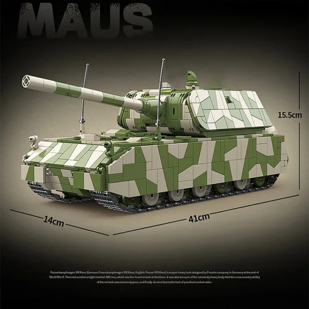 2930Pcs Panzer VIII Maus Heavy Tank Building Blocks Model Desktop Ornament Collectible Toy Birthday Christmas Gift