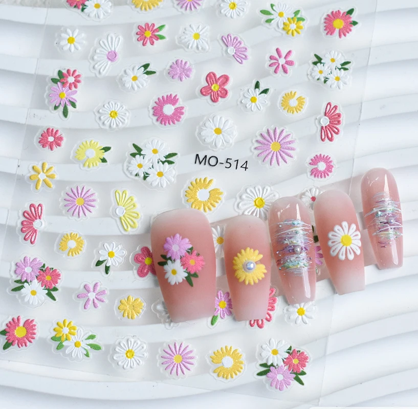 5d تنقش مسمار ملصقات فنية الربيع الملونة بتلات صغيرة ديزي الزهور ملصقات ل رسومات أظافر مانيكير نصائح الزينة