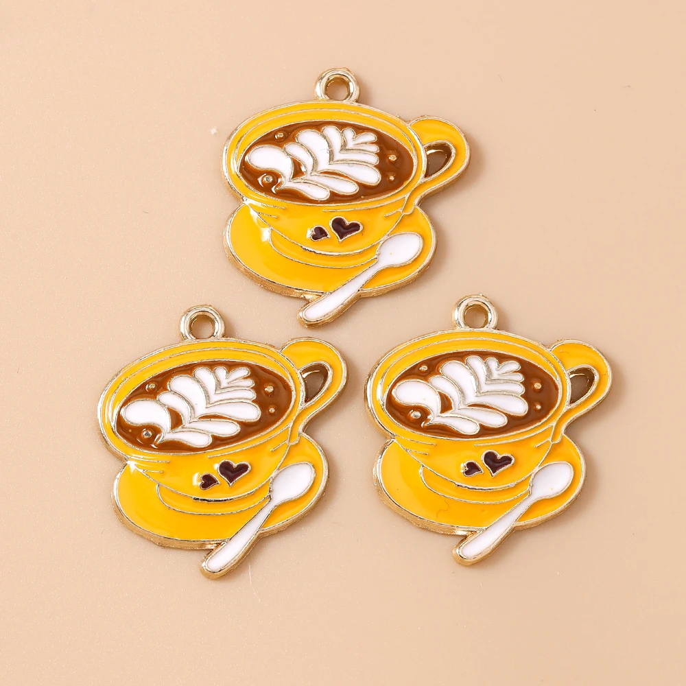 Leslie 10 Stück/Set Emaille Bier-Wein-Glas Kaffee-Anhänger für Halsketten, Ohrringe, Niedliche Charms, Schmuckherstellungszubehör – Detail 14