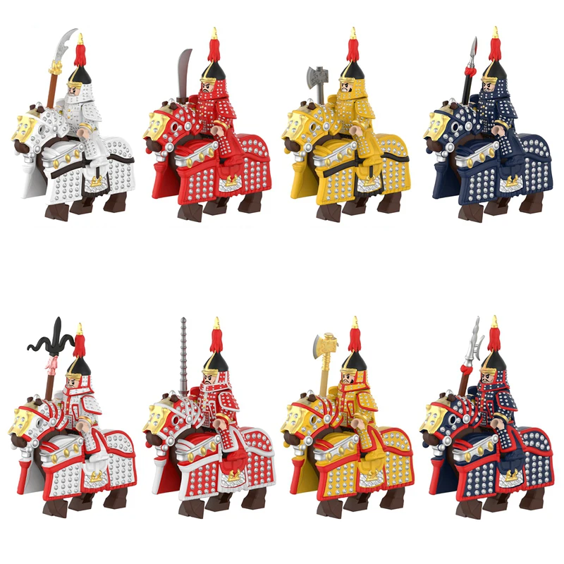 

3pcs Qing Dynasty Medieval Eight Banners Knights War horse Eight Banners figures Model Building Bricks Blocks Toys for kids