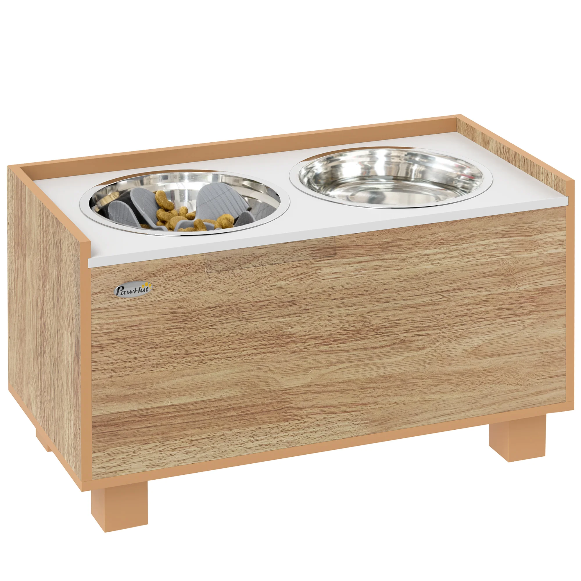 Pawhut Mangiatoia per cani rialzata con mangiatoia lenta rimovibile in quercia