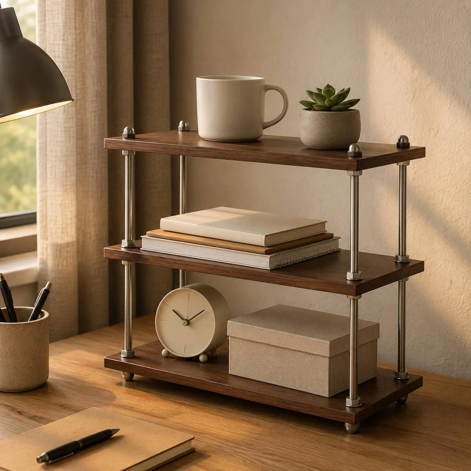 Makeup Organizer Shelf Retro Design 3-Tier Shelf Rack Tabletop Storage Rack Multi-Purpose Cosmetic Display Stand Compact