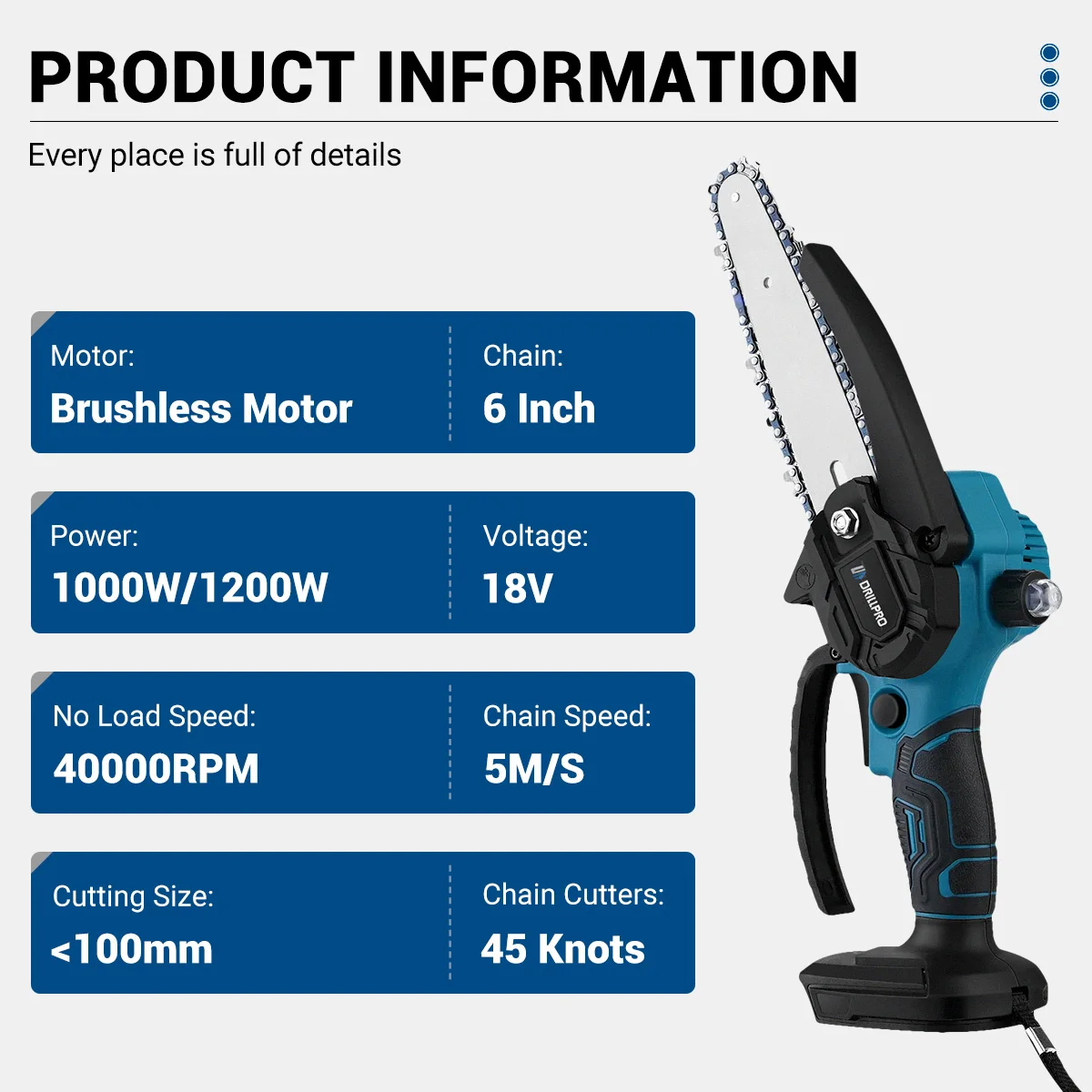 Imagem -03 - Drillpro-motosserra Elétrica Recarregável 3500w 4000 Rpm Serra Elétrica sem Fio com Bateria Ferramentas Elétricas para Makita