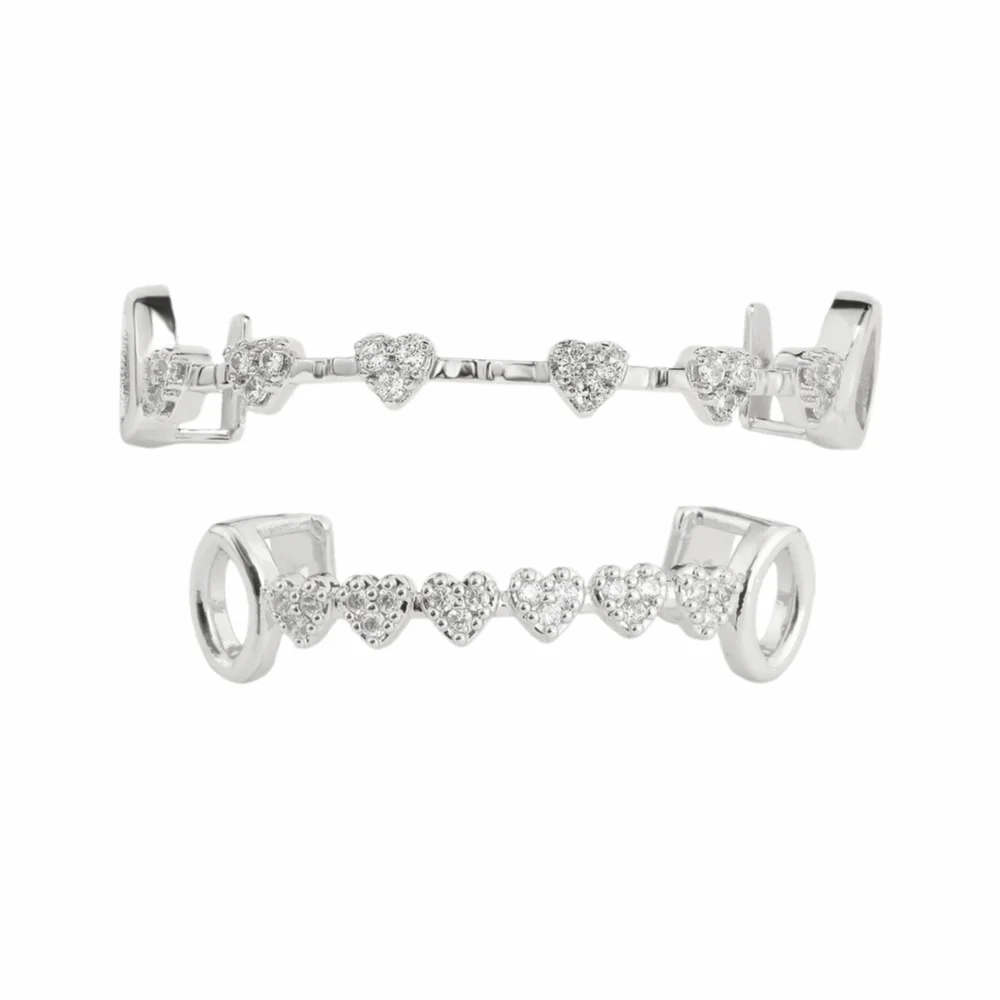 موضة الهيب هوب شوايات الأسنان حجر الراين مزدوجة لامعة الأسنان قبعات كلاسيكية الذهب/الفضة الرجال النساء مجوهرات تاج الأسنان