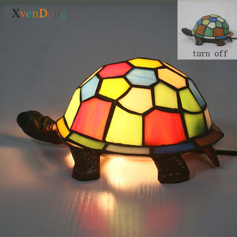 Tiffany Turtle Table Lamps for Living Room Decor Mediterranean Vintage Stained Glass Lamp Bedroom Desk Light Fixtures Night Lamp