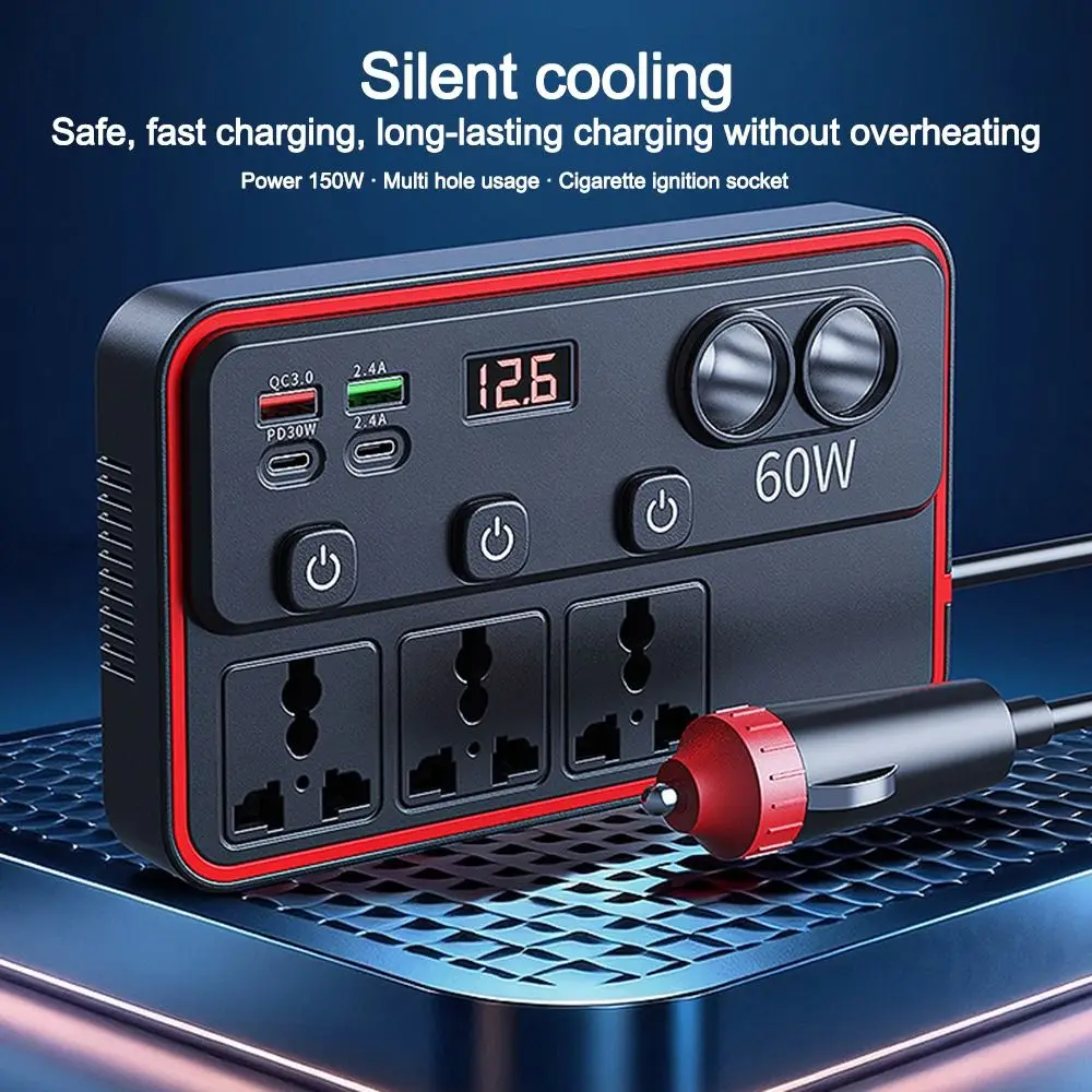 Multi-Port Charging Car Power Inverter Fast Charging Stable Voltage Output Car Outlet Adapter Independent Switch Control