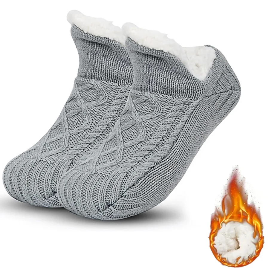 Cozy Slippers Socks,Thickened Winter Floor Socks with Non-Slip Bottom,Knitted,Machine Washable,Solid Color,Indoor Home Wear