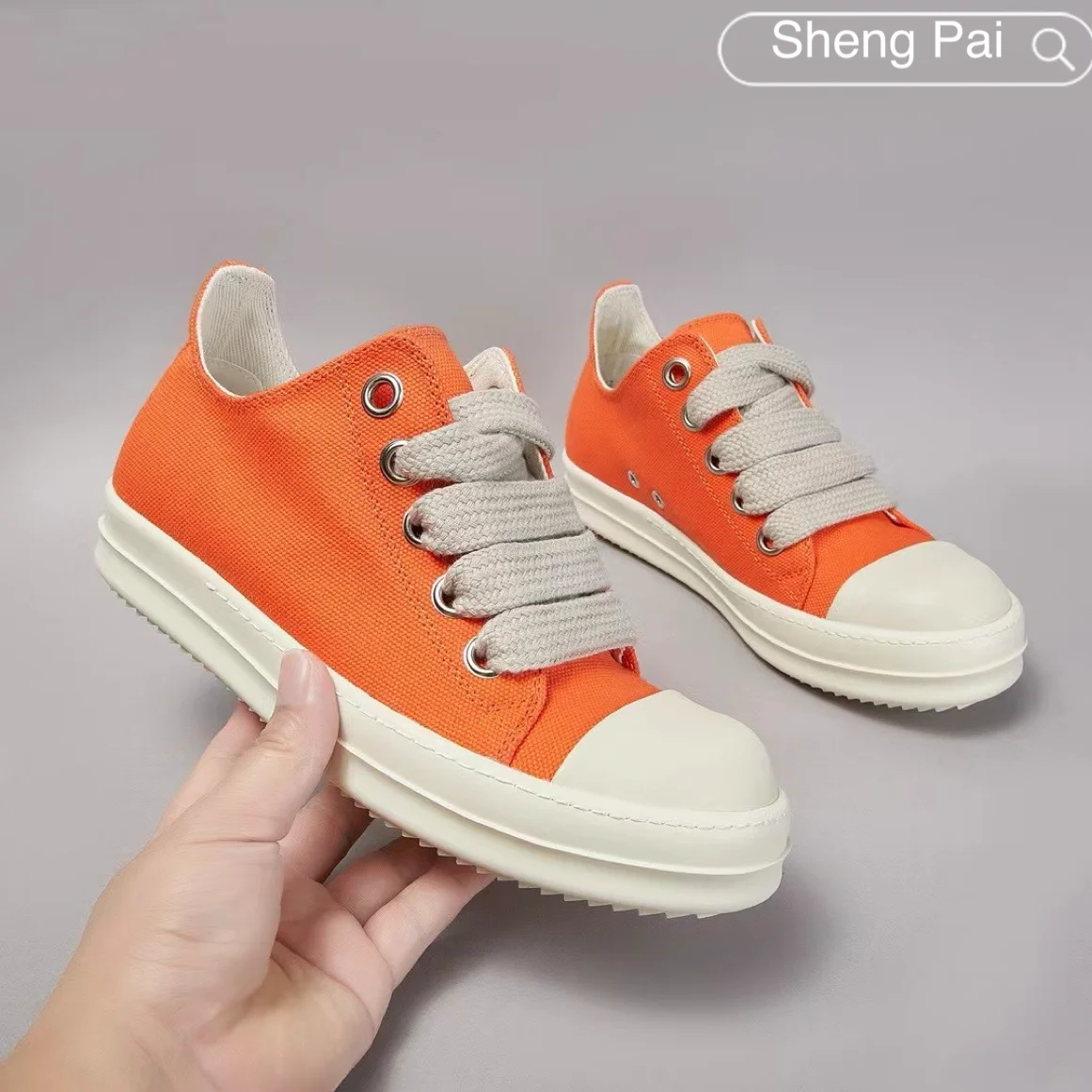 

Men's Canvas Shoes Thick Laces Orange Flats Men's Casual Sneakers O-wen Low-Top Lace-up Luxury Brand Women's Ankle Boots Outdoor