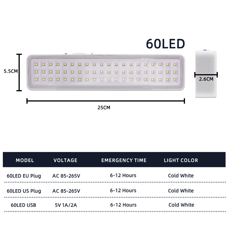 60LED Emergency Light Rechargeable Portable Work Light Camping Lamp Outdoor Car Repair USB Charging EU US