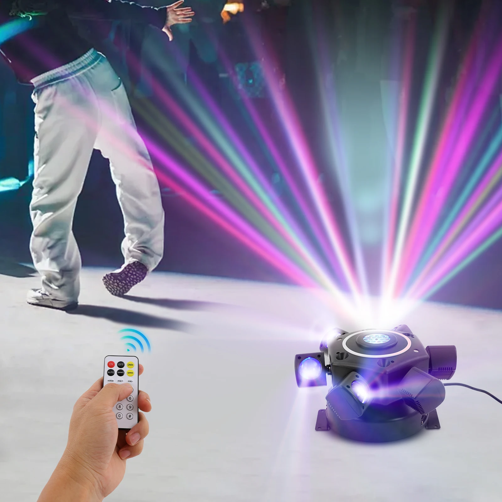 100W RGBW ステージライト、レーザー＆ストロボ付き、24CH DMX512 サウンドアクティブLEDエフェクトライト、DJパーティー、バー、クラブ向け