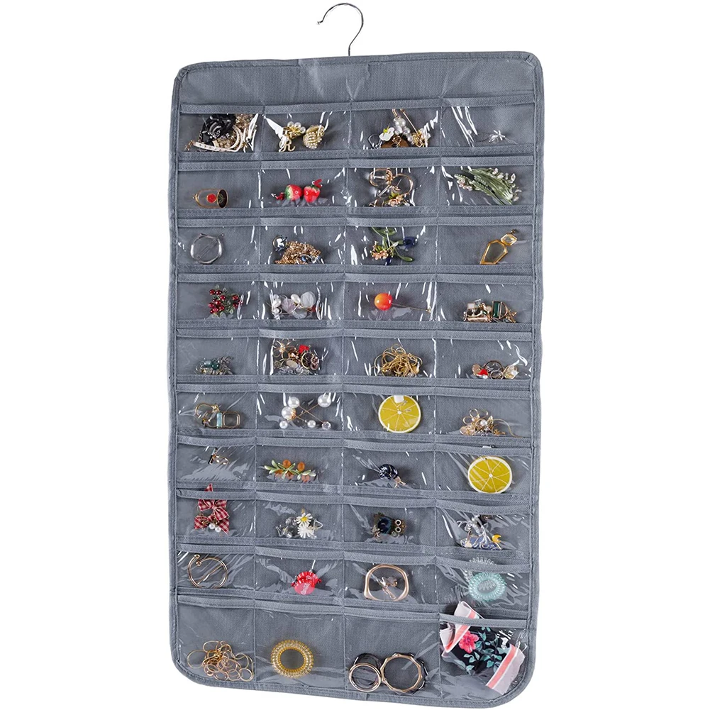 80 Pocket Hanging Jewelry Organizer Double Sides PVC Earring Storage Holder Jewelry Display Packaging Bag  Wedding Gift Pouches