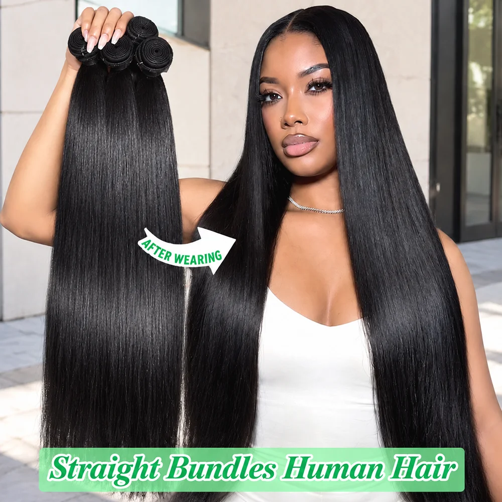 Straight Human Hair Bundle Unprocessed Virgin Brazilian Human Hair 3 4 Bundles Hair Extensions Grade 12A Remy Natural Color For Black Women 20 22 24 Inch