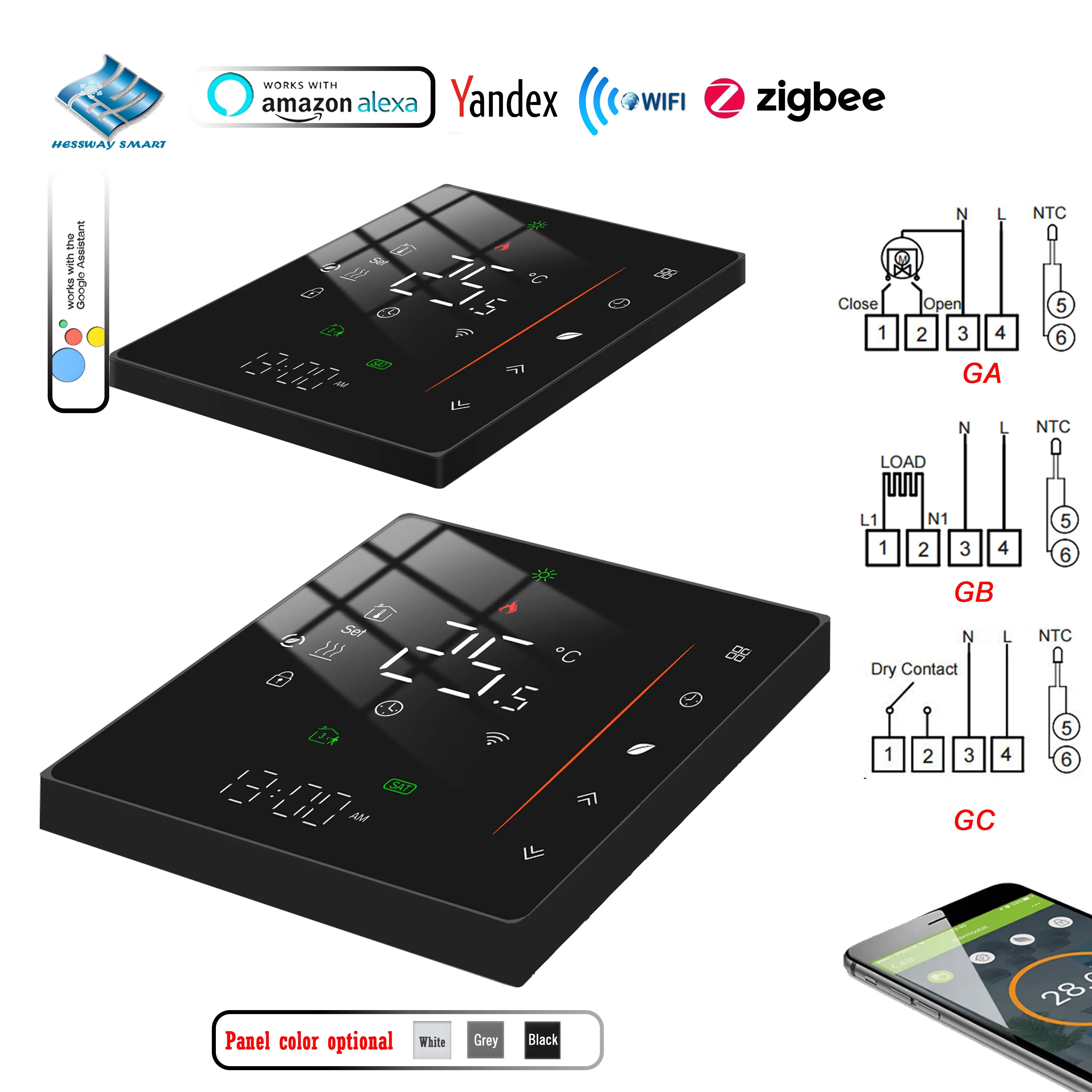 

EU WIFI Zigbee Smart Thermostat for Dual Sensor Works with Alexa Google Yandex Electric/Water Heating/Gas Boiler 24V 110V 220VAC