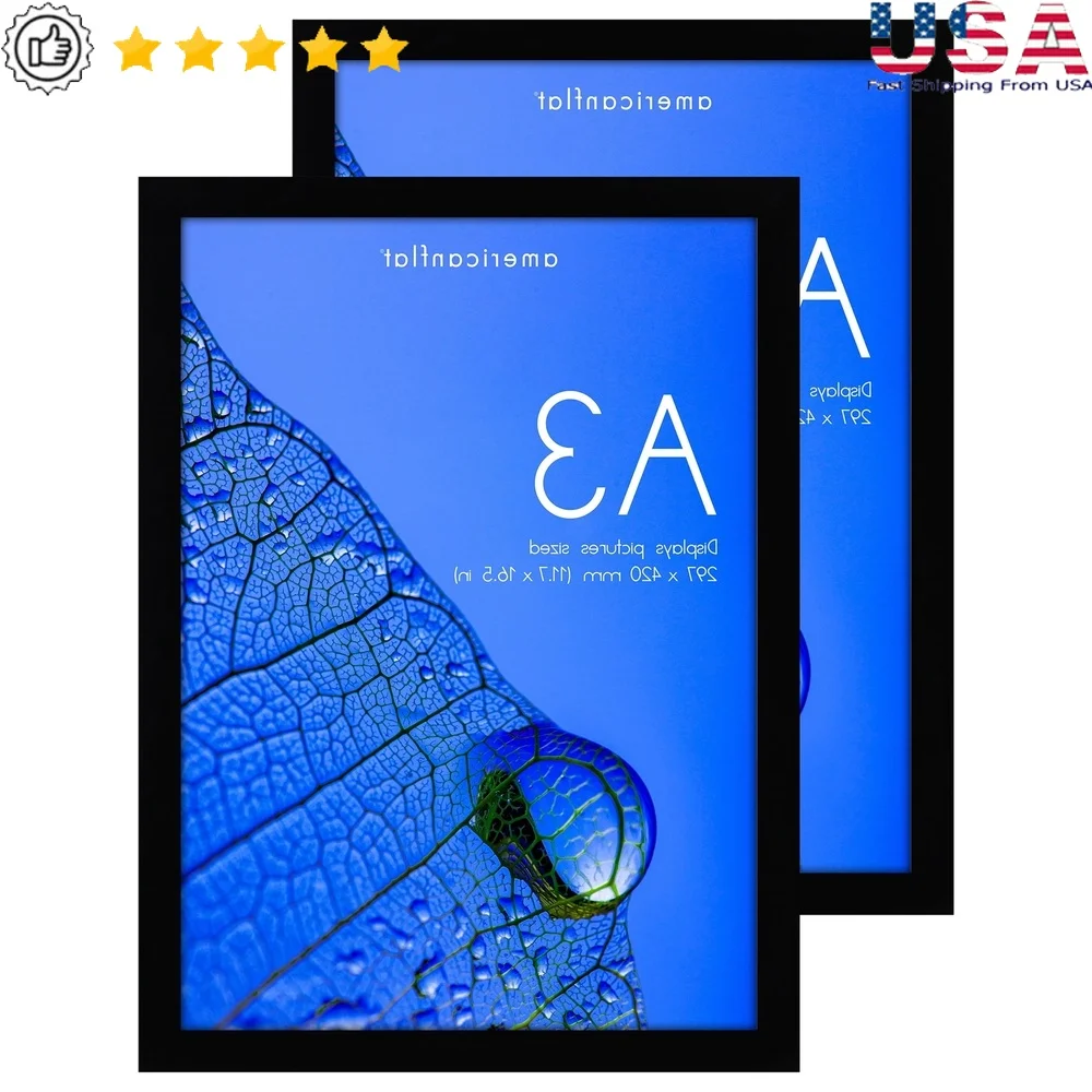 

A3 Picture Frames Set of 2 Modern Wall Decor Multi Display Art Photo Frame with Shatter Resistant Glass Hardware Black