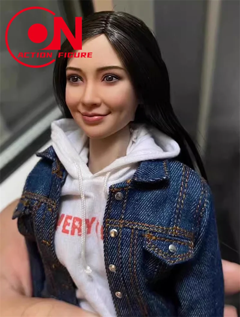 In Stock 1/6 Scale Angelababy Head Sculpt FX10 Black Long Hair Head Carving Model Fit 12'' Female Soldier Action Figure Body