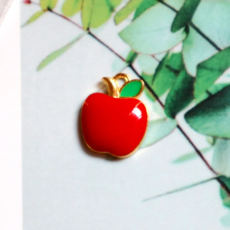 10PCS Charm Shining Red Apple Alloy Enamel Pendant Fashionable Exquisite DIY Necklace Bracelet Earrings Keychain Accessories X91