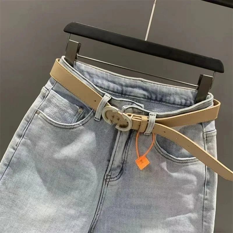Pantalones vaqueros bordados de amor étnico para mujer, pantalones bombachos elásticos de cintura alta recortados, lavados, finos, de verano,