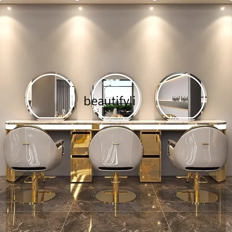 

LXHair Salon Dressing Table Single and Double-Sided for Salon Haircut Mirror with Cabinet Cutting and Dyeing Hair MirrorSSS