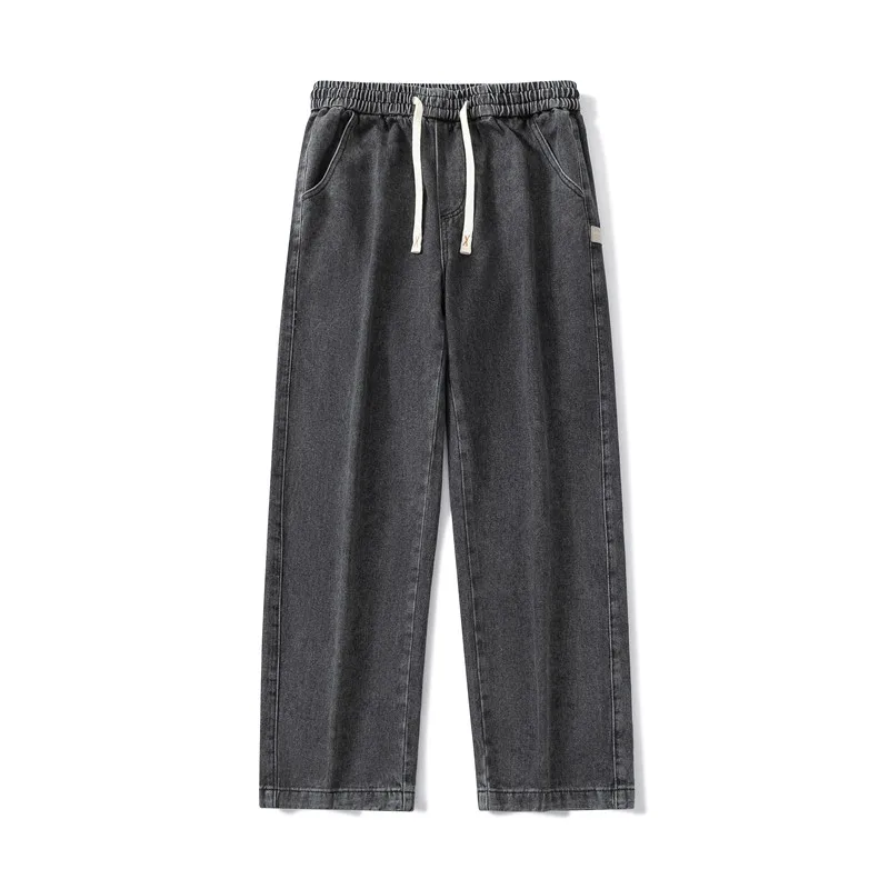 Nuovi pantaloni larghi da uomo in Denim a gamba larga versione coreana Jeans larghi blu chiaro vita elastica studente universitario nero grigio 3XL