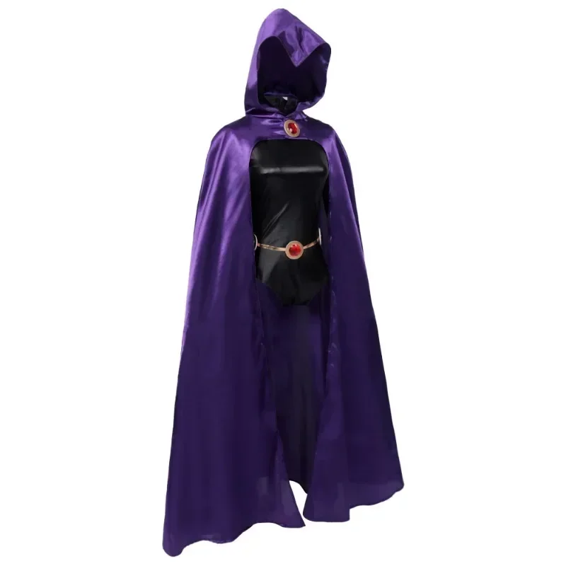 Raven Cosplay Kostuum Anime Tiener Titanen Super Held Cos Jumpsuit Mantel Riem Pak Vrouwen Zwart Bodysuit Pruik Carnaval Feest Uniform