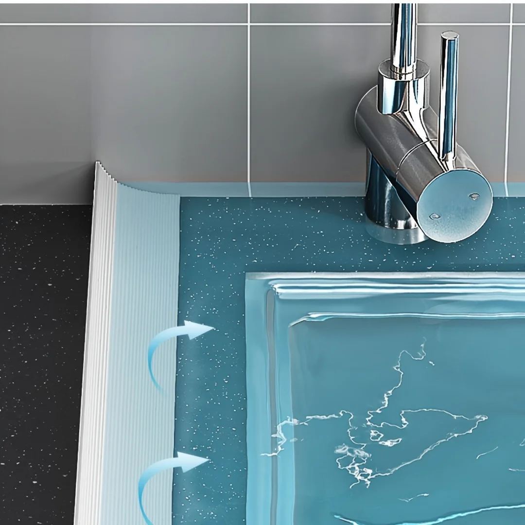 1pc 39.37in Self-adhesive Kitchen Splash Guard, Easy To Install Bathroom Water Blocking Strip,suitable for Sinks and Countertops view 2