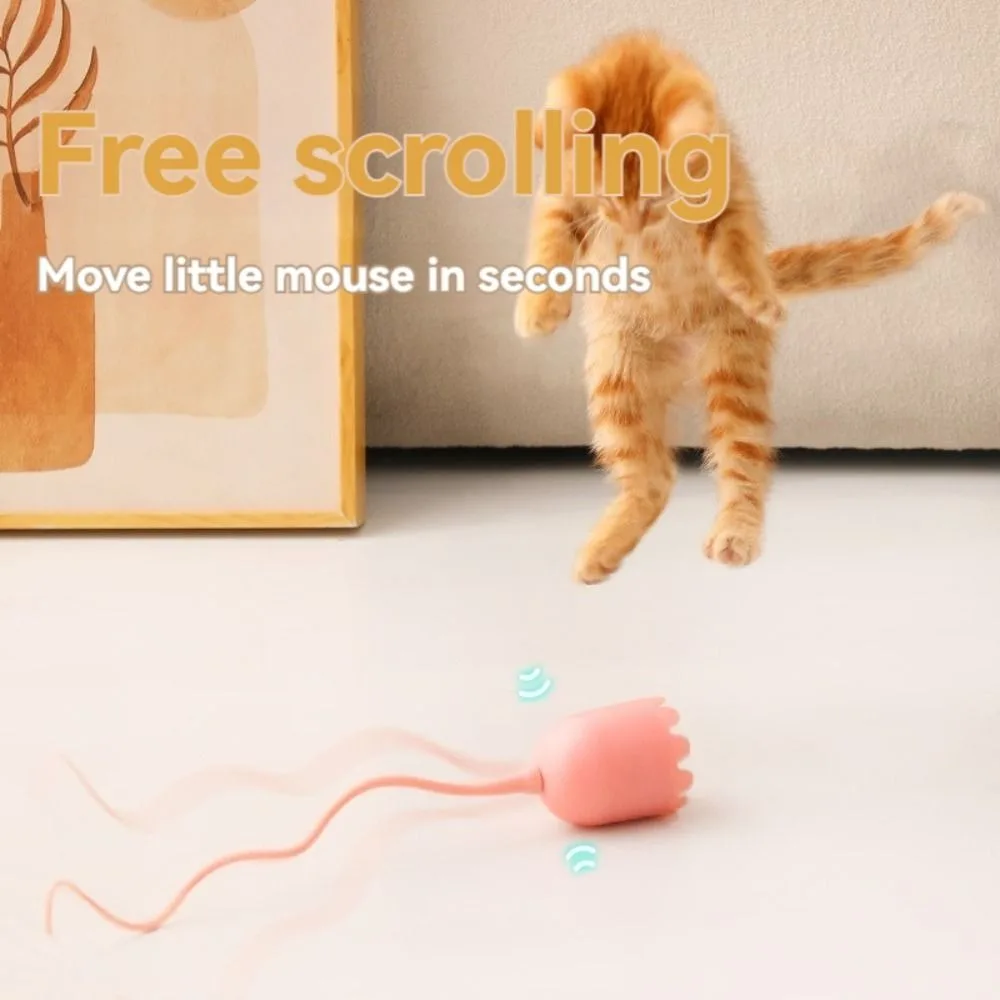 New Interactive Cat Toys Intelligent Silicone Automatic Rotate Mouse Tail Toy Electric USB Kitten Teaser Stick Pet Supplies