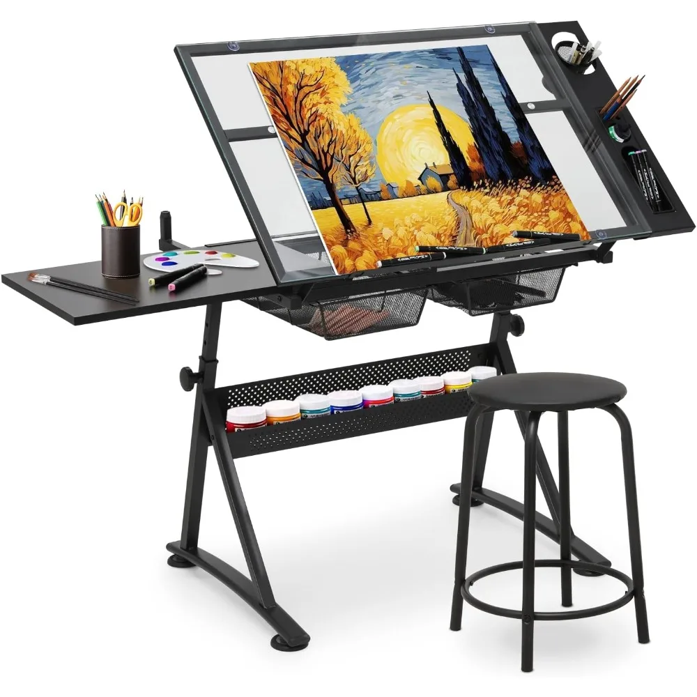

Drafting Table for Artists, Height Adjustable Drawing Table, Dual Desktop Art Desk Metal Frame Art Table Tiltable Craft Desk Pa