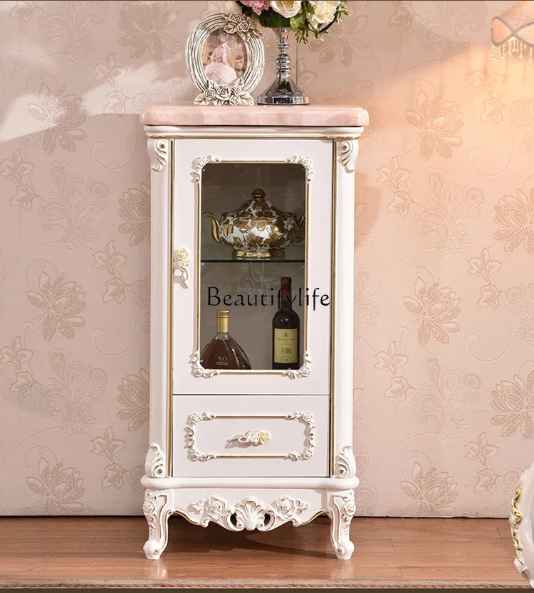 European single-door wine cabinet, American villa living room gold and silver wood carving flower locker