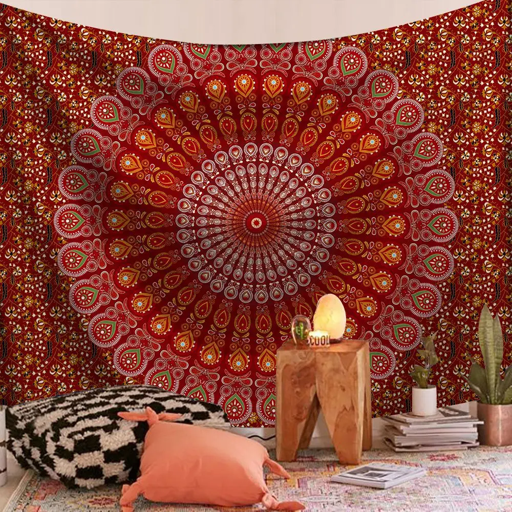 Indian Mandala Wall Hanging Tapestry Psychedelic Bohemian Home Decoration Aesthetic Living Room Background Cloth Beach Yoga Mat