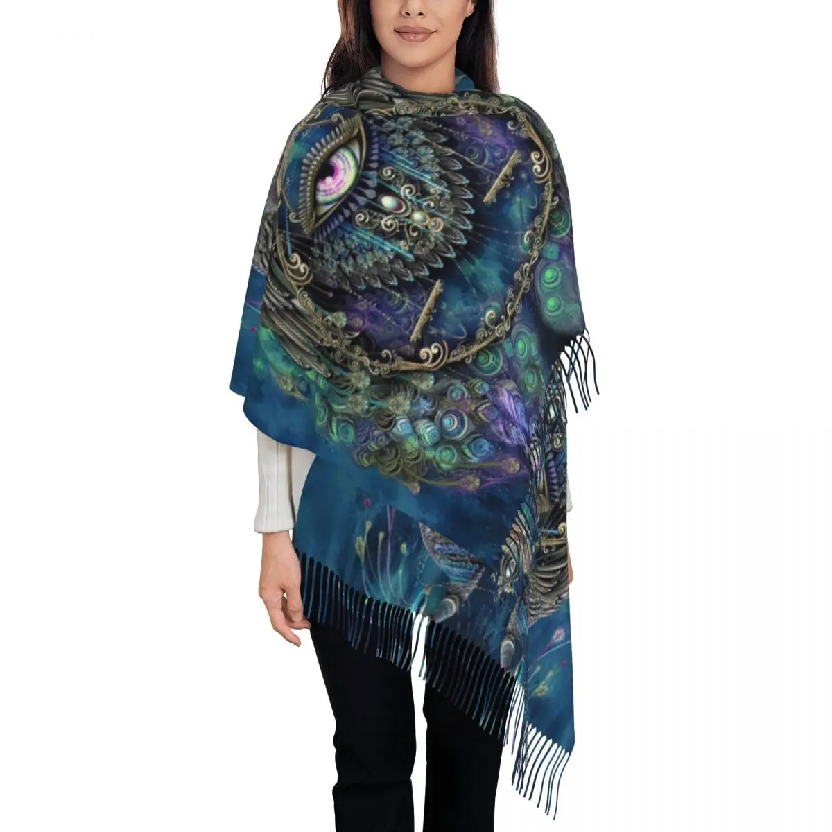 Custom Luxury Peacock Cute And Beautiful Tassel Scarf Women Winter Fall Warm Shawl Wrap Female Feather Animal Scarves