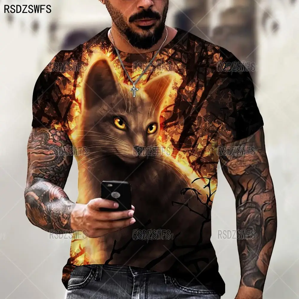 Cute 3D Animal Cat Print Men Women T-Shirt Summer Tops Oversized T Shirt O Neck Short Sleeve Loose Casual Men Clothing 5XL Tees