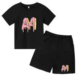 Camiseta con estampado de ropa A4 para niños y niñas, Top y pantalones cortos 2P, hermoso regalo de cumpleaños para niñas de 3 a 13 años, juego deportivo informal, conjunto para correr