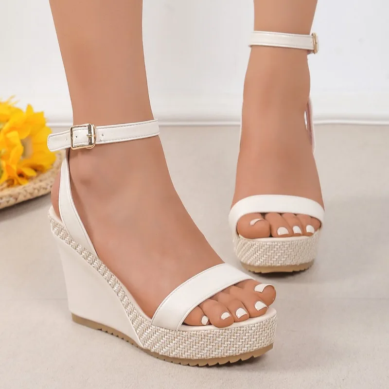 

Women New Summer Fashion Sandals 2026 Trendy Roman Style Buckle Strap Wedge Heeled Sandals Thick-soled Female High Heel Shoes