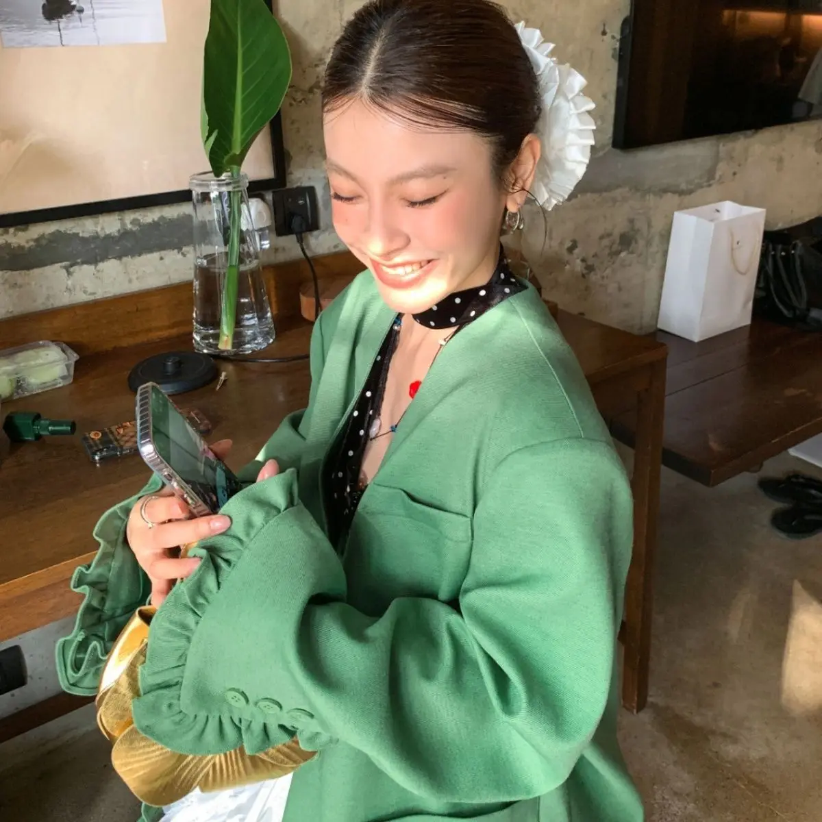

Women's Lace Patchwork Green Suit Jacket Autumn Winter Outerwear Loose Casual Female Long Sleeves Thin Coat